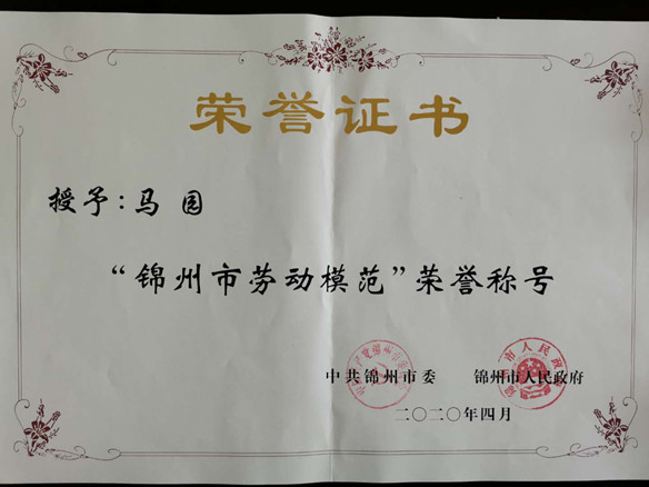 錦州陽光能源有限公司國內銷售部總監馬園獲錦州市勞動模范